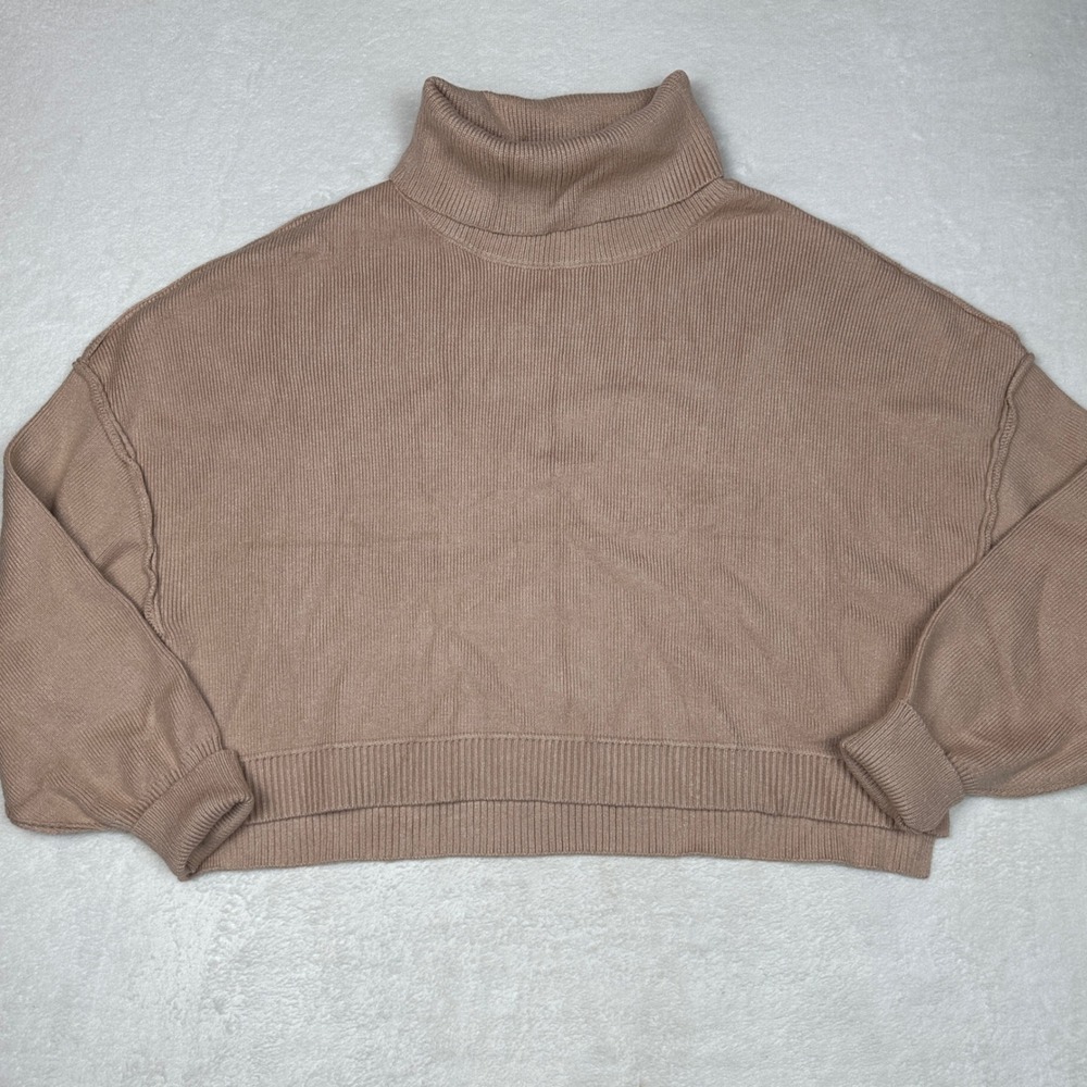 MEROKEETY Womens Tan Ribbed Turtleneck Oversized Sweater Large NWT New
